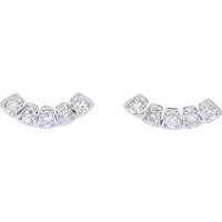 14K White Gold Curved Stud Earrings with Round Diamonds - 0.14 Carats Total Diamond Weight