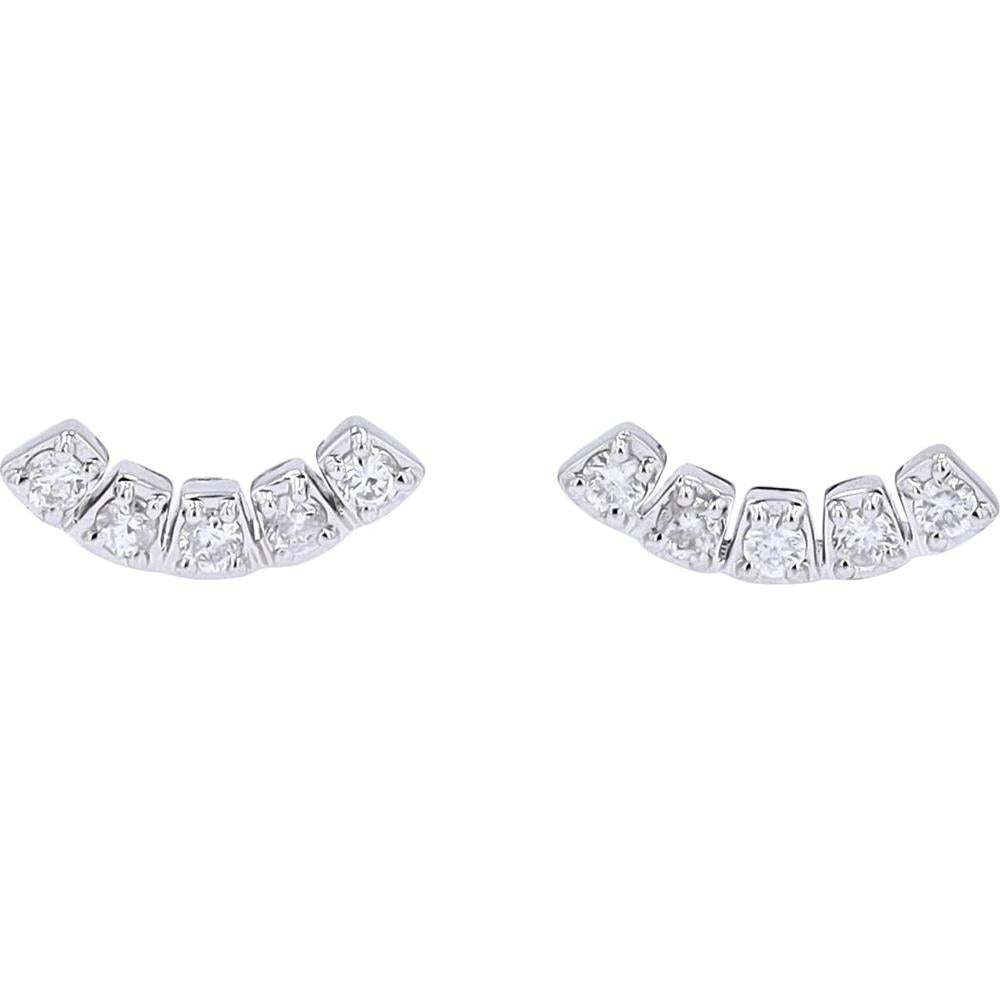 14K White Gold Curved Stud Earrings with Round Diamonds - 0.14 Carats Total Diamond Weight