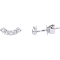 14K White Gold Curved Stud Earrings with Round Diamonds - 0.14 Carats Total Diamond Weight