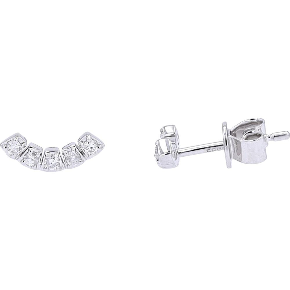 14K White Gold Curved Stud Earrings with Round Diamonds - 0.14 Carats Total Diamond Weight