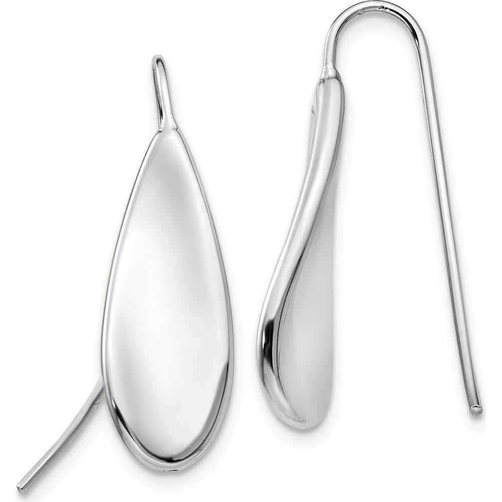 14K White Gold Curved Tear Drop Wire Earrings with Rhodium Plating by Oro Pregiato