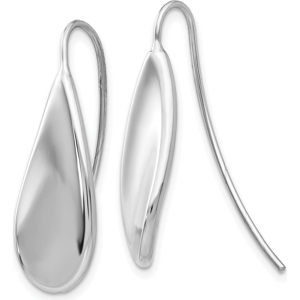 14K White Gold Curved Tear Drop Wire Earrings with Rhodium Plating by Oro Pregiato