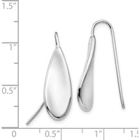 14K White Gold Curved Tear Drop Wire Earrings with Rhodium Plating by Oro Pregiato