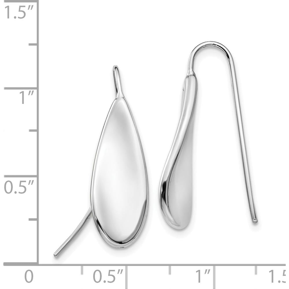 14K White Gold Curved Tear Drop Wire Earrings with Rhodium Plating by Oro Pregiato
