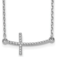 14K White Gold Curved Textured Sideways Cross Necklace - 19" Chain with Rhodium Plating by 0