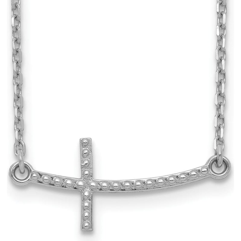 14K White Gold Curved Textured Sideways Cross Necklace - 19" Chain with Rhodium Plating by 0