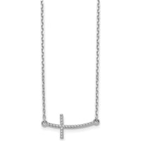 14K White Gold Curved Textured Sideways Cross Necklace - 19" Chain with Rhodium Plating by 0