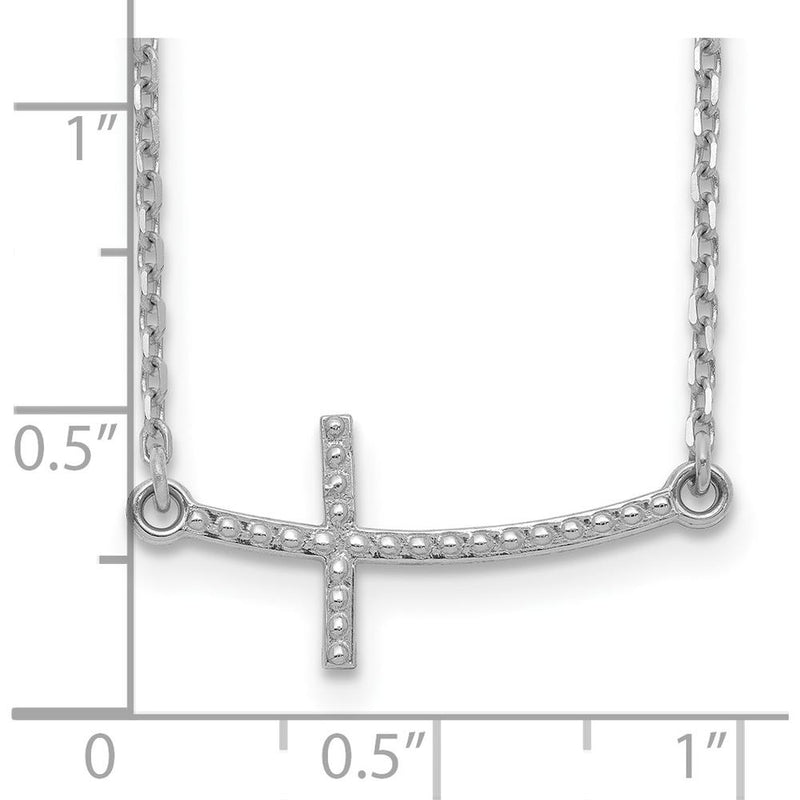 14K White Gold Curved Textured Sideways Cross Necklace - 19" Chain with Rhodium Plating by 0