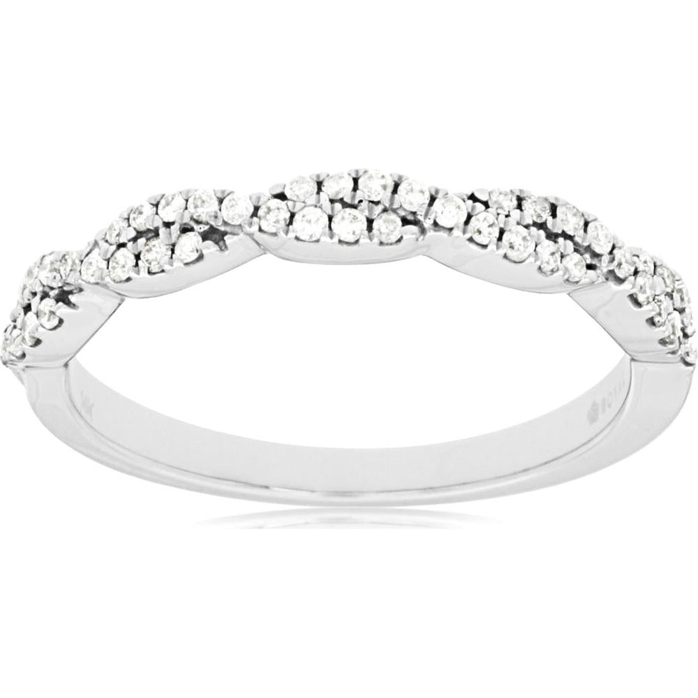 14K White Gold Curved Wedding Band with Round Diamonds - 0.23 Carat Total Diamond Weight - Royal Jewelry