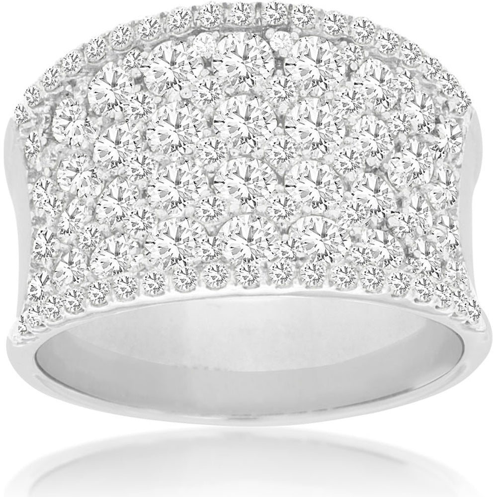 14K White Gold Curved Wide Band Pavé-Set Round Diamond Ring - 2.50 Carat Total Diamond Weight - Royal Jewelry