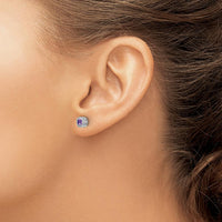 14K White Gold Cushion Amethyst and Diamond Button Earrings - 0.65 Carat Total Amethyst and Diamond Weight by Monteluci Fine Jewelry