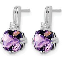14K White Gold Cushion Amethyst and Diamond Drop Earrings - 1.25 Carat Amethyst, 0.044 Carat Diamond Total Weight by Monteluci Fine Jewelry