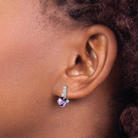 14K White Gold Cushion Amethyst and Diamond Drop Earrings - 1.25 Carat Amethyst, 0.044 Carat Diamond Total Weight by Monteluci Fine Jewelry