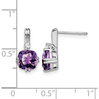 14K White Gold Cushion Amethyst and Diamond Drop Earrings - 1.25 Carat Amethyst, 0.044 Carat Diamond Total Weight by Monteluci Fine Jewelry