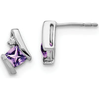 14K White Gold Cushion Amethyst and Diamond Earrings - 0.025 Carat Total Diamond Weight by Oro Pregiato