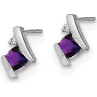 14K White Gold Cushion Amethyst and Diamond Earrings - 0.025 Carat Total Diamond Weight by Oro Pregiato