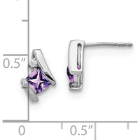 14K White Gold Cushion Amethyst and Diamond Earrings - 0.025 Carat Total Diamond Weight by Oro Pregiato