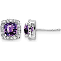 14K White Gold Cushion Amethyst and Diamond Halo Earrings - 0.4 Carat Amethyst, 0.006 Carat Diamonds by Monteluci Fine Jewelry
