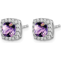 14K White Gold Cushion Amethyst and Diamond Halo Earrings - 0.4 Carat Amethyst, 0.006 Carat Diamonds by Monteluci Fine Jewelry