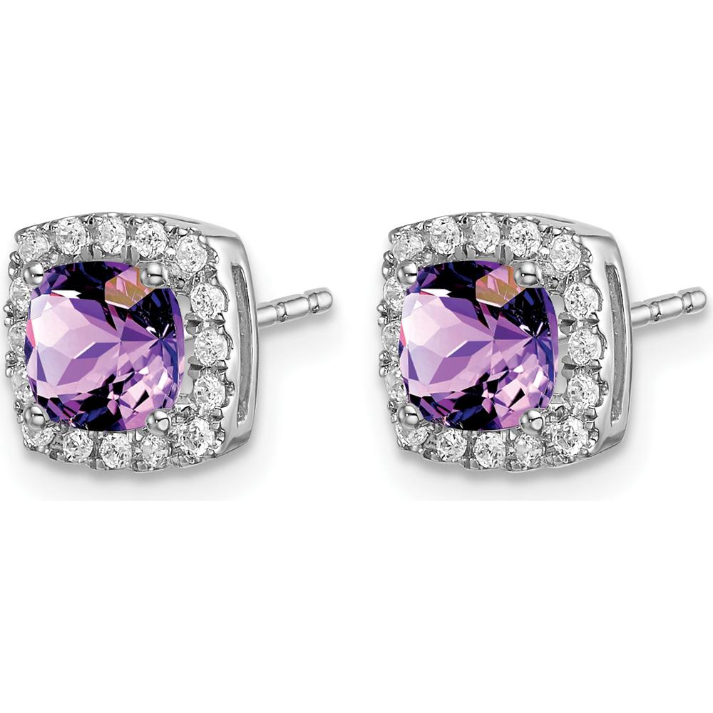 14K White Gold Cushion Amethyst and Diamond Halo Earrings - 0.4 Carat Amethyst, 0.006 Carat Diamonds by Monteluci Fine Jewelry