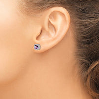14K White Gold Cushion Amethyst and Diamond Halo Earrings - 0.4 Carat Amethyst, 0.006 Carat Diamonds by Monteluci Fine Jewelry