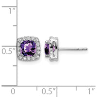 14K White Gold Cushion Amethyst and Diamond Halo Earrings - 0.4 Carat Amethyst, 0.006 Carat Diamonds by Monteluci Fine Jewelry