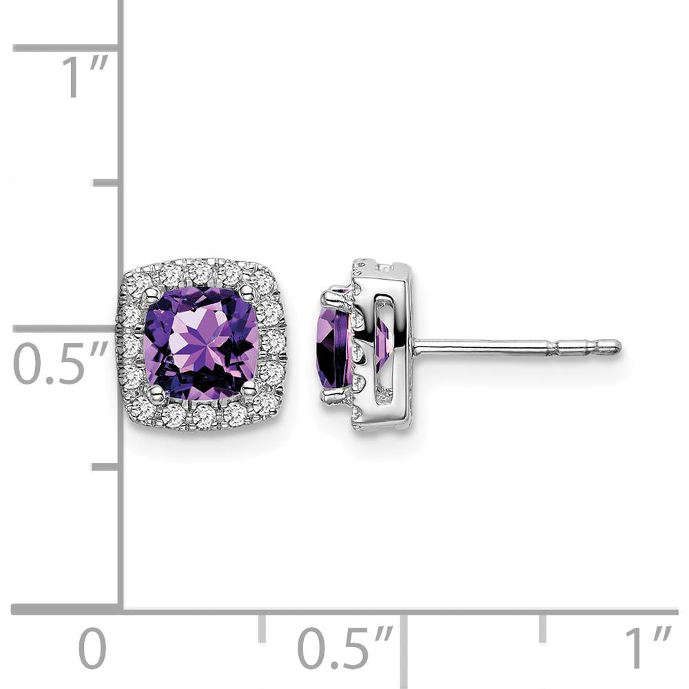 14K White Gold Cushion Amethyst and Diamond Halo Earrings - 0.4 Carat Amethyst, 0.006 Carat Diamonds by Monteluci Fine Jewelry