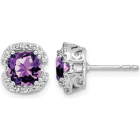 14K White Gold Cushion Amethyst and Diamond Halo Earrings - 1.25 Carat Total Amethyst Weight, 0.10 Carat Total Diamond Weight by Monteluci Fine Jewelry