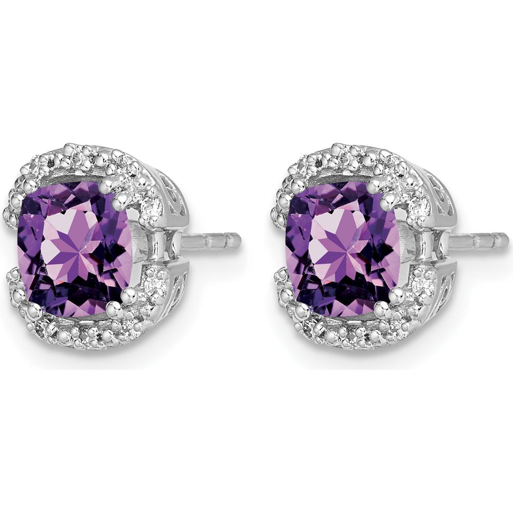 14K White Gold Cushion Amethyst and Diamond Halo Earrings - 1.25 Carat Total Amethyst Weight, 0.10 Carat Total Diamond Weight by Monteluci Fine Jewelry