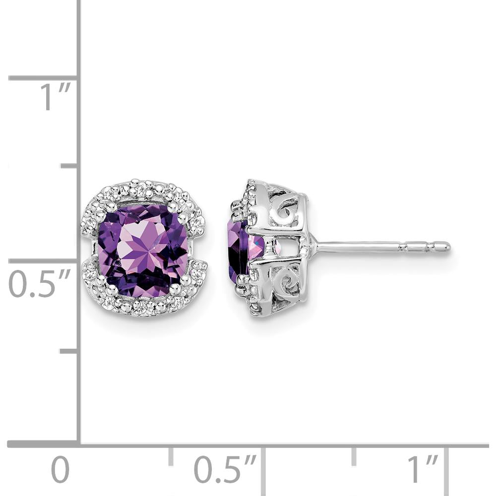 14K White Gold Cushion Amethyst and Diamond Halo Earrings - 1.25 Carat Total Amethyst Weight, 0.10 Carat Total Diamond Weight by Monteluci Fine Jewelry