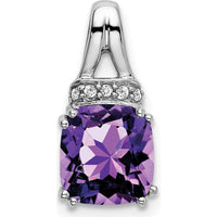14K White Gold Cushion Amethyst and Diamond Pendant - 1.25 Carat Amethyst, 0.045 Carat Diamond by Lumare Gioia