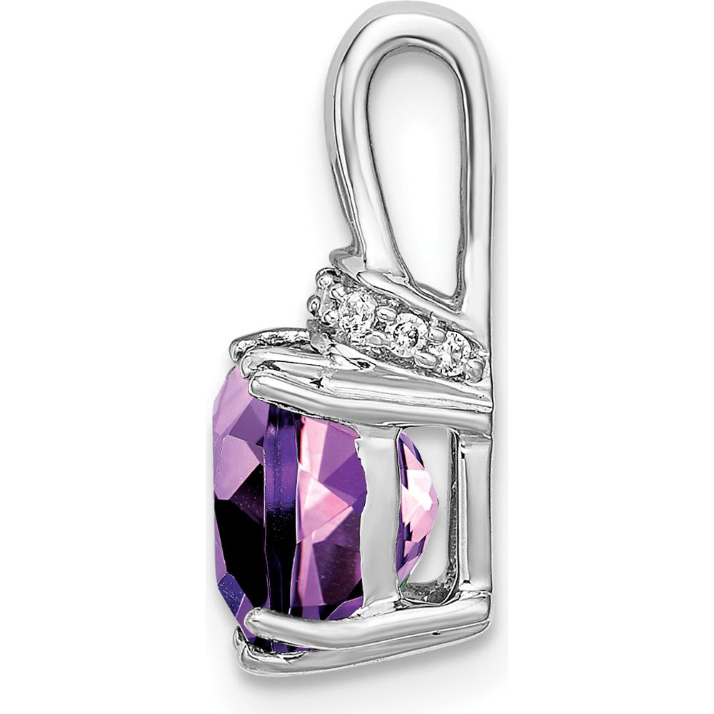 14K White Gold Cushion Amethyst and Diamond Pendant - 1.25 Carat Amethyst, 0.045 Carat Diamond by Lumare Gioia