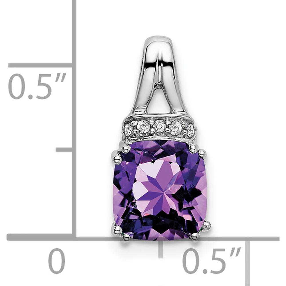 14K White Gold Cushion Amethyst and Diamond Pendant - 1.25 Carat Amethyst, 0.045 Carat Diamond by Lumare Gioia