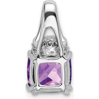 14K White Gold Cushion Amethyst and Diamond Pendant - 1.25 Carat Amethyst, 0.045 Carat Diamond by Lumare Gioia