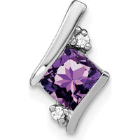 14K White Gold Cushion Amethyst and Diamond Pendant - 7mm Amethyst, 0.012 Carat Diamond by Oro Pregiato
