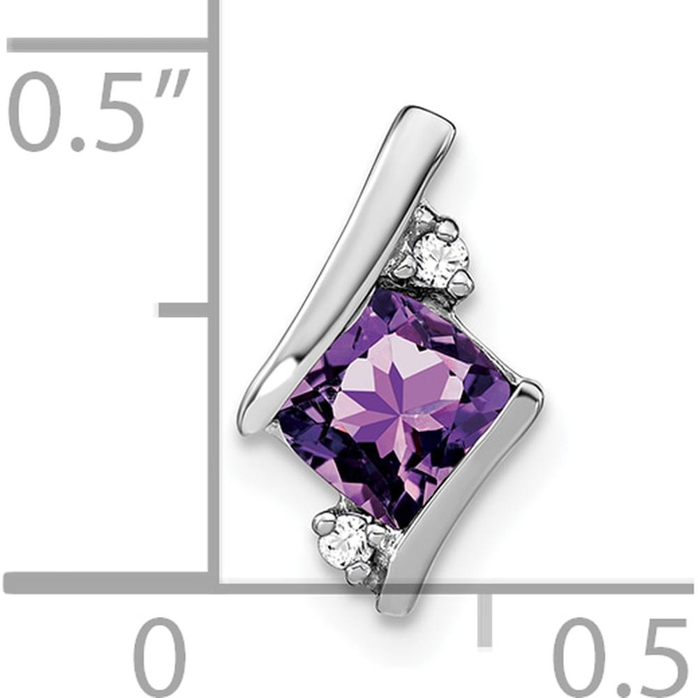 14K White Gold Cushion Amethyst and Diamond Pendant - 7mm Amethyst, 0.012 Carat Diamond by Oro Pregiato