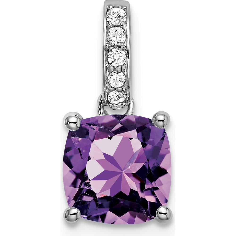 14K White Gold Cushion Amethyst and Diamond Pendant with Round Diamonds - 3.03 Carat Total Gem Weight by Lumare Gioia