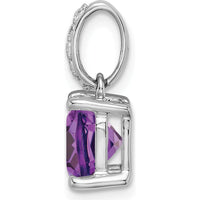 14K White Gold Cushion Amethyst and Diamond Pendant with Round Diamonds - 3.03 Carat Total Gem Weight by Lumare Gioia