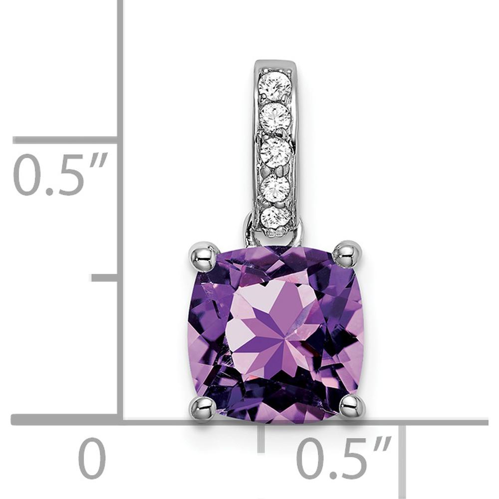 14K White Gold Cushion Amethyst and Diamond Pendant with Round Diamonds - 3.03 Carat Total Gem Weight by Lumare Gioia