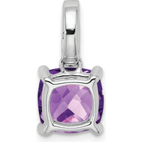 14K White Gold Cushion Amethyst and Diamond Pendant with Round Diamonds - 3.03 Carat Total Gem Weight by Lumare Gioia