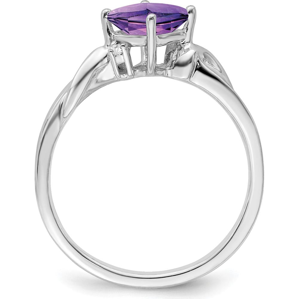 14K White Gold Cushion Amethyst and Round Diamond Ring - 0.878 Carat Amethyst, 0.015 Carat Total Diamond Weight by 0