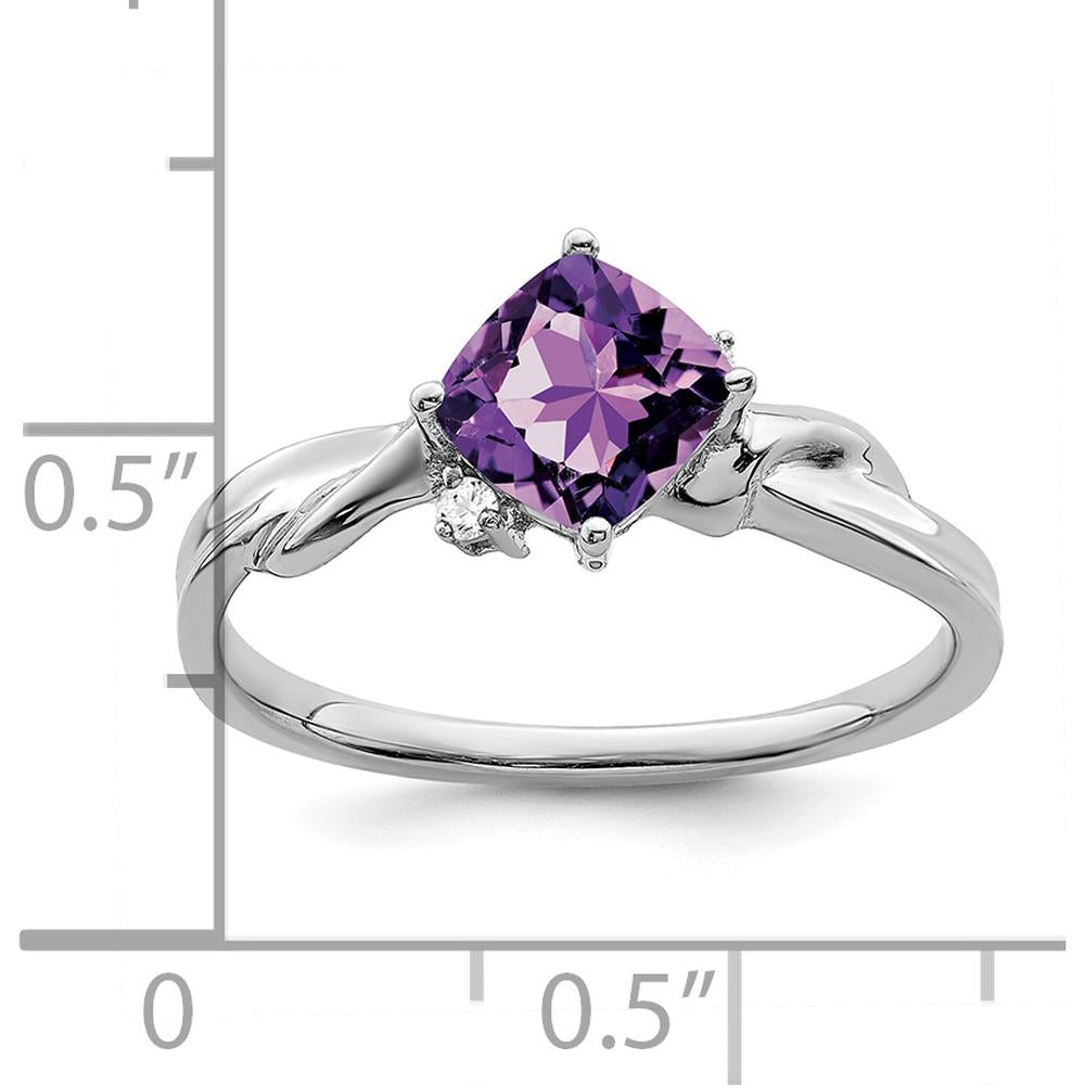 14K White Gold Cushion Amethyst and Round Diamond Ring - 0.878 Carat Amethyst, 0.015 Carat Total Diamond Weight by 0