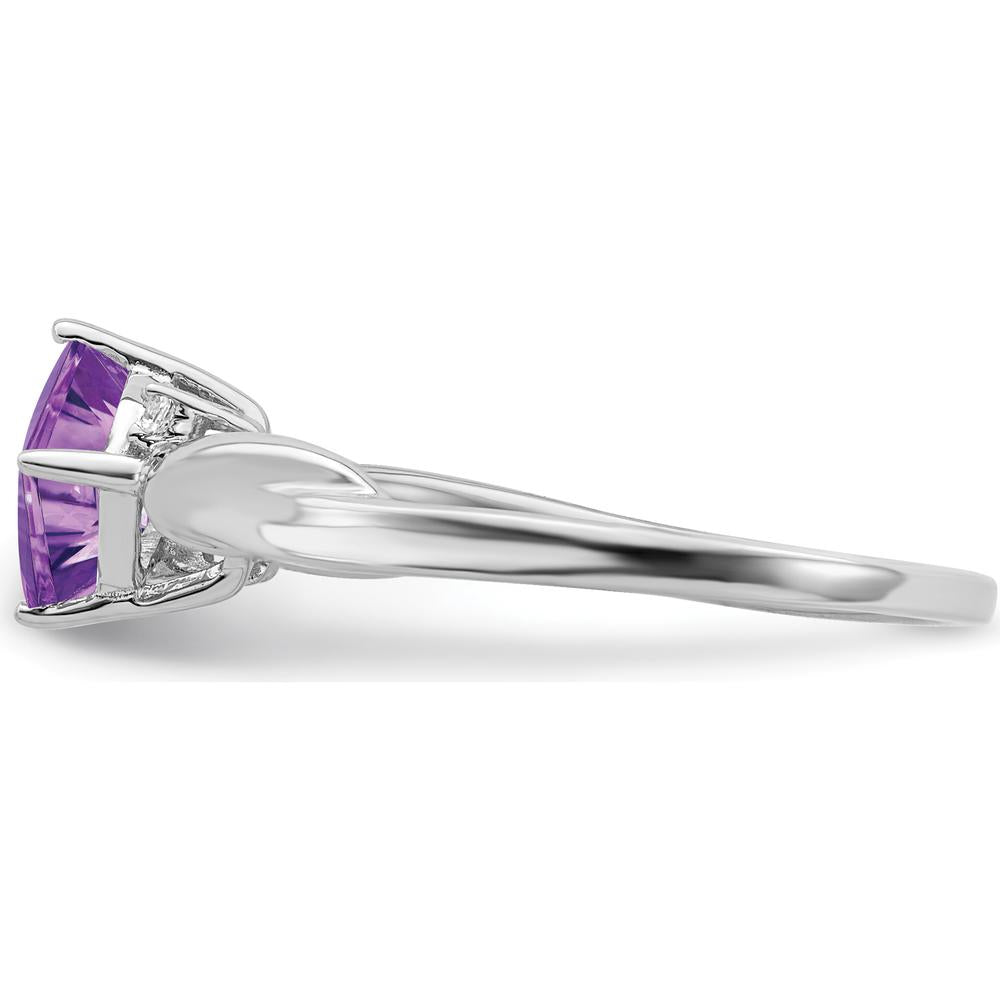14K White Gold Cushion Amethyst and Round Diamond Ring - 0.878 Carat Amethyst, 0.015 Carat Total Diamond Weight by 0