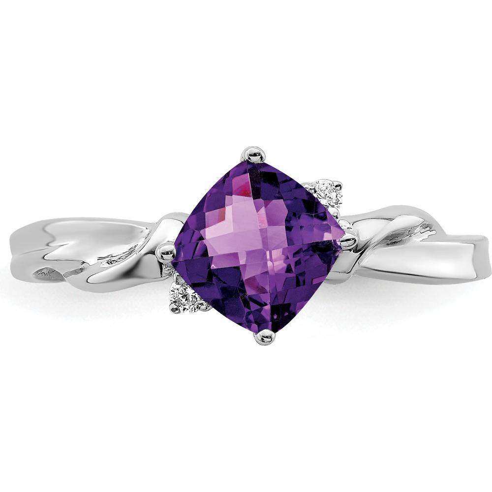 14K White Gold Cushion Amethyst and Round Diamond Ring - 0.878 Carat Amethyst, 0.015 Carat Total Diamond Weight by 0