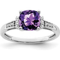 14K White Gold Cushion Amethyst Ring with Round Diamonds - 1.33 Carat Total Amethyst Weight by 0