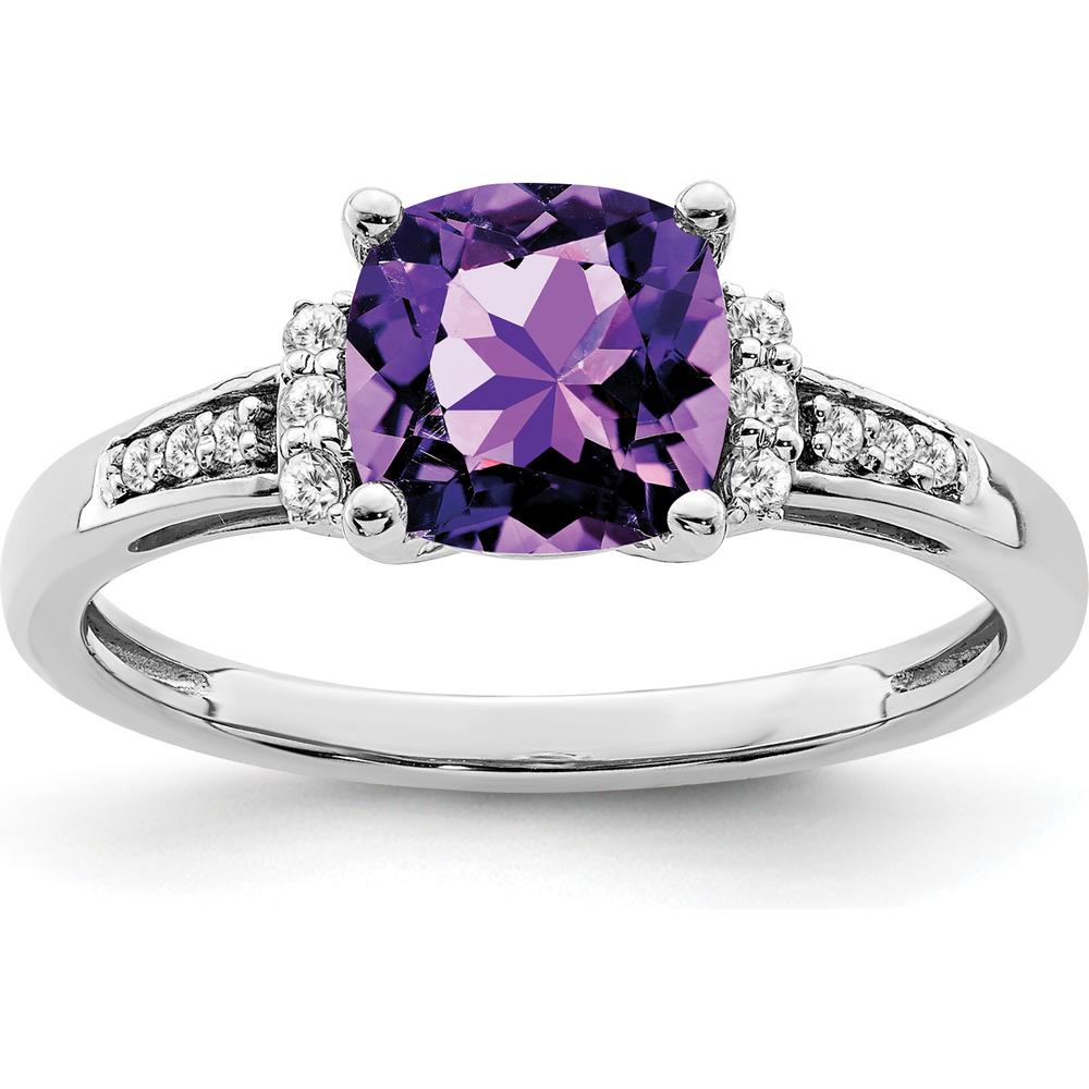 14K White Gold Cushion Amethyst Ring with Round Diamonds - 1.33 Carat Total Amethyst Weight by 0