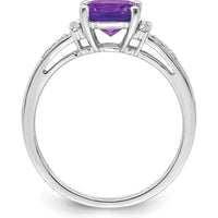 14K White Gold Cushion Amethyst Ring with Round Diamonds - 1.33 Carat Total Amethyst Weight by 0