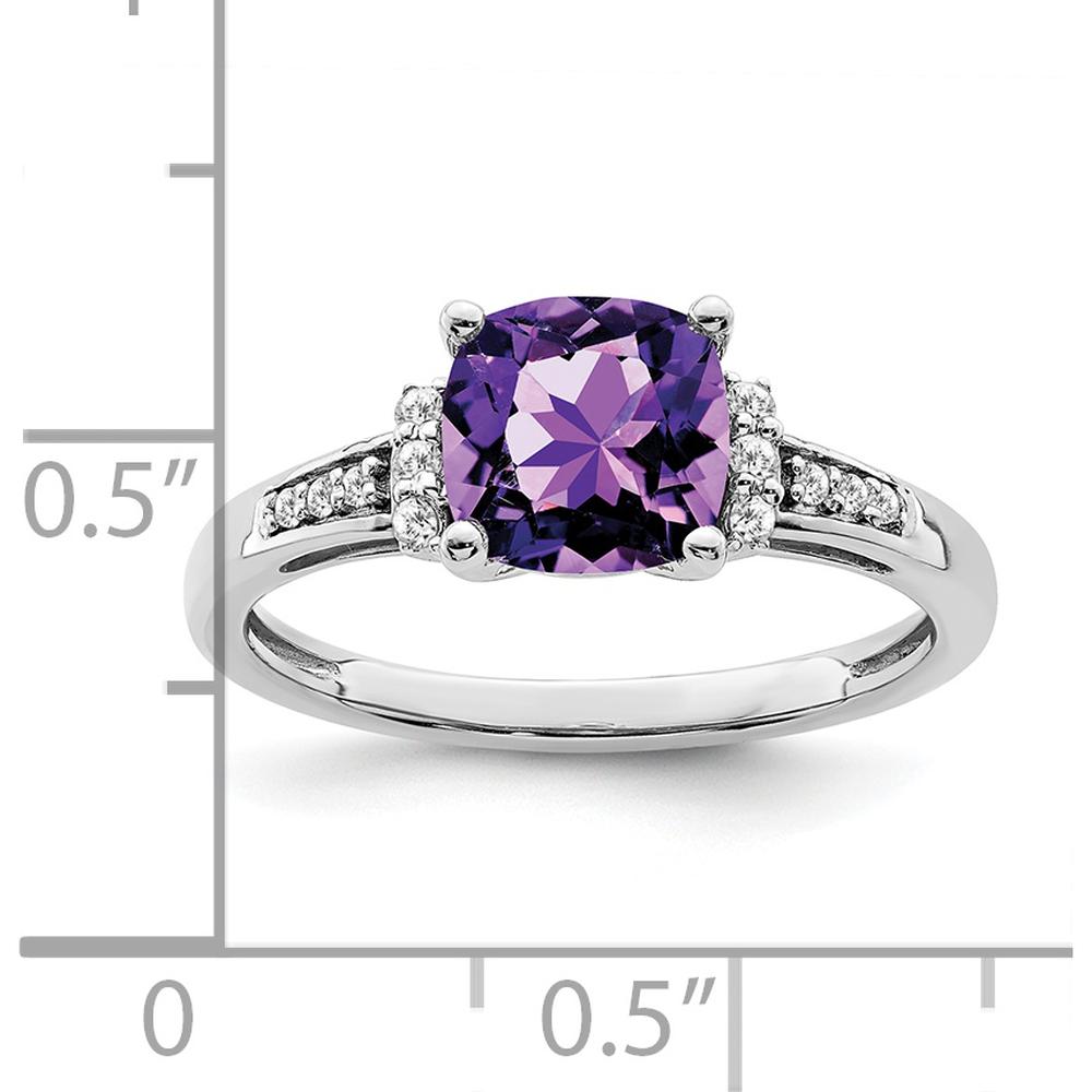 14K White Gold Cushion Amethyst Ring with Round Diamonds - 1.33 Carat Total Amethyst Weight by 0