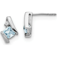 14K White Gold Cushion Aquamarine and Diamond Earrings - 1.00 Carat Total Aquamarine Weight, 0.025 Carat Total Diamond Weight by Oro Pregiato