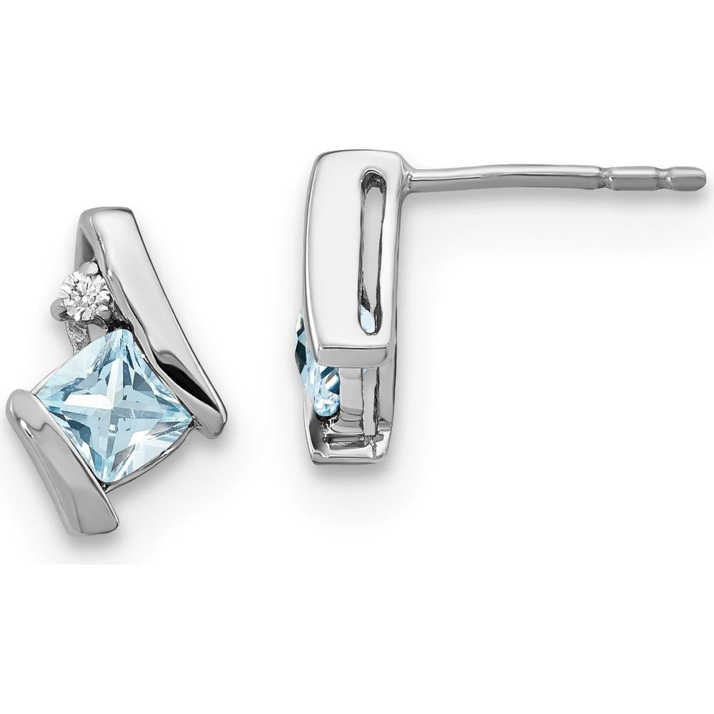 14K White Gold Cushion Aquamarine and Diamond Earrings - 1.00 Carat Total Aquamarine Weight, 0.025 Carat Total Diamond Weight by Oro Pregiato
